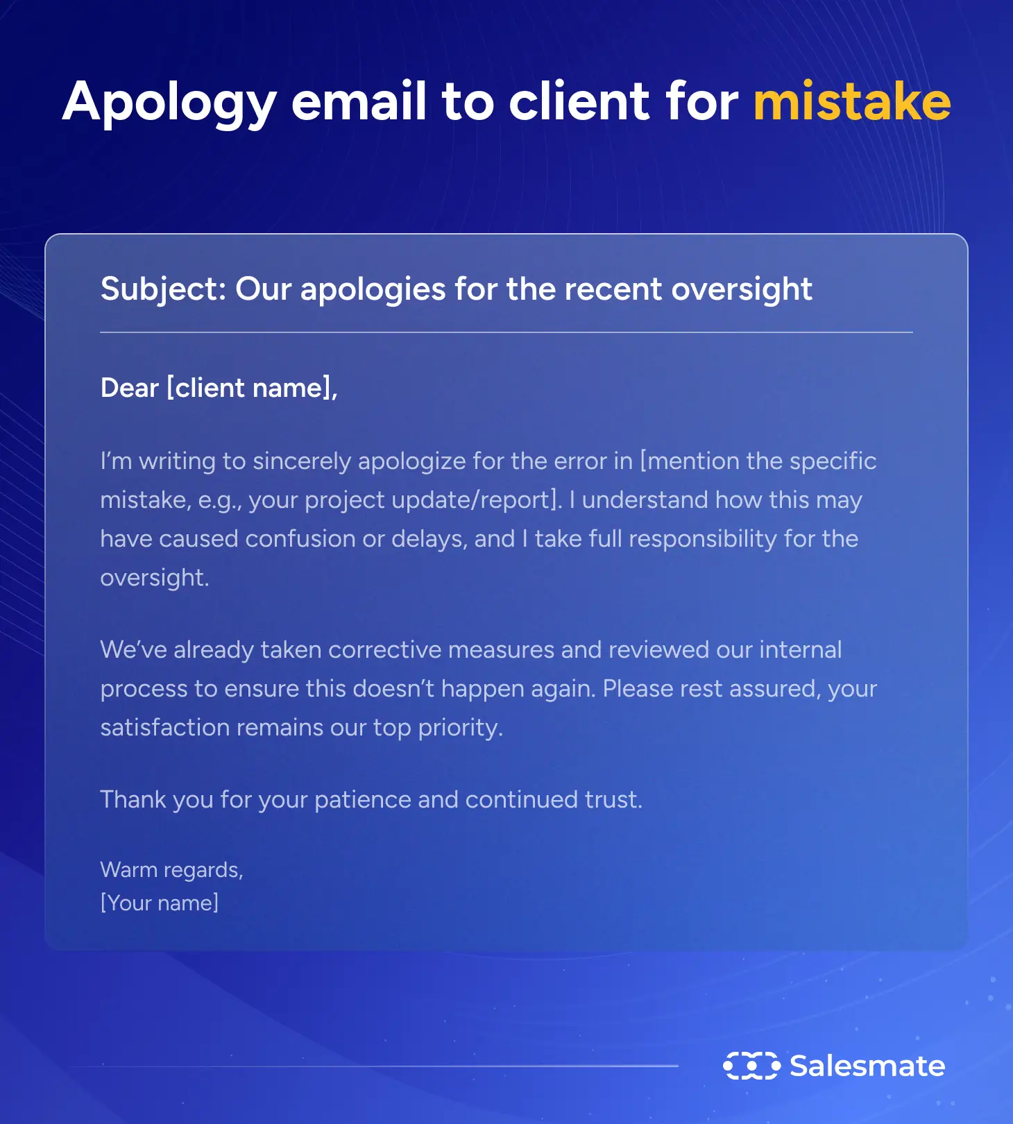 Apology email template to client for mistake