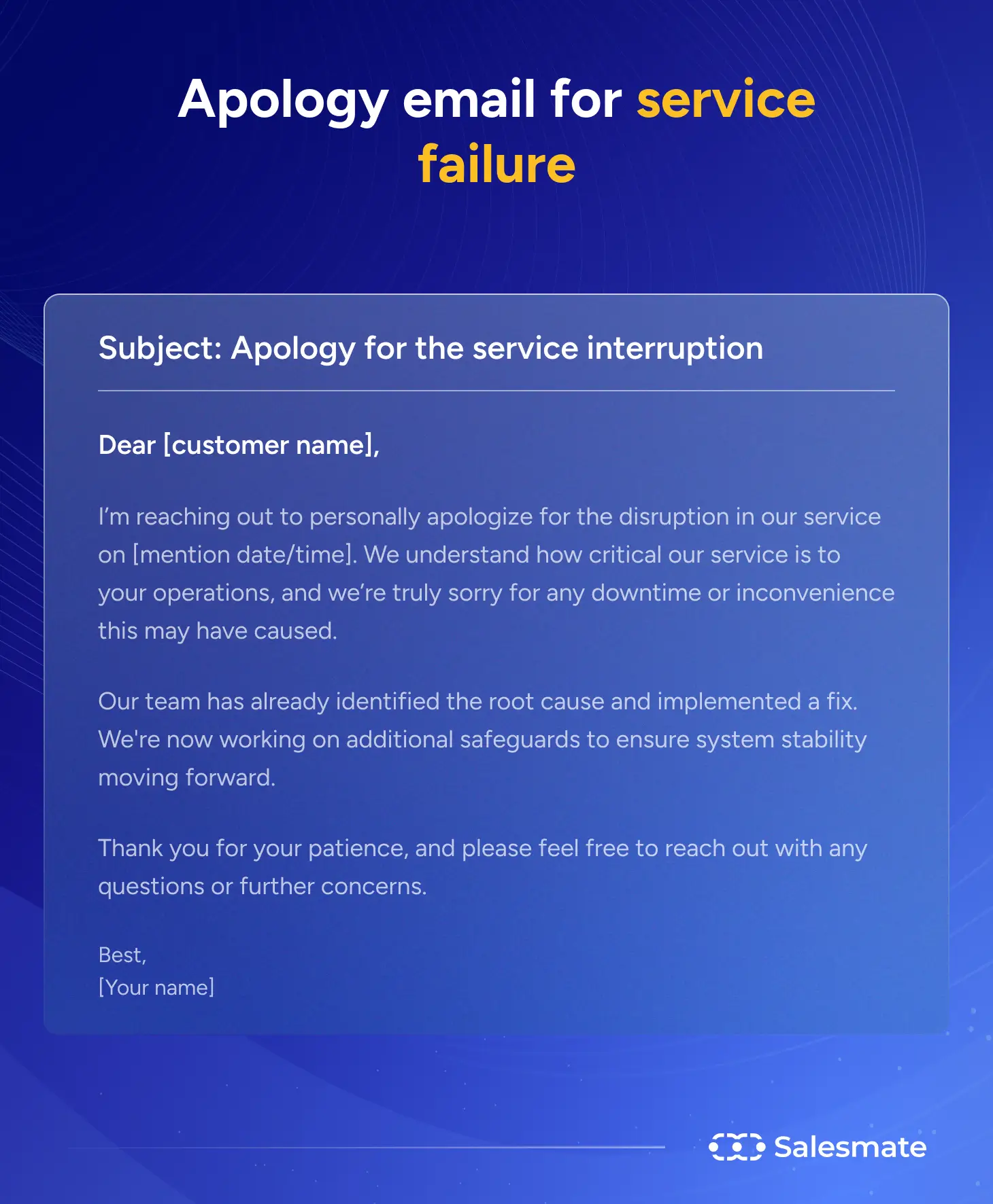 Apology email template for service failure