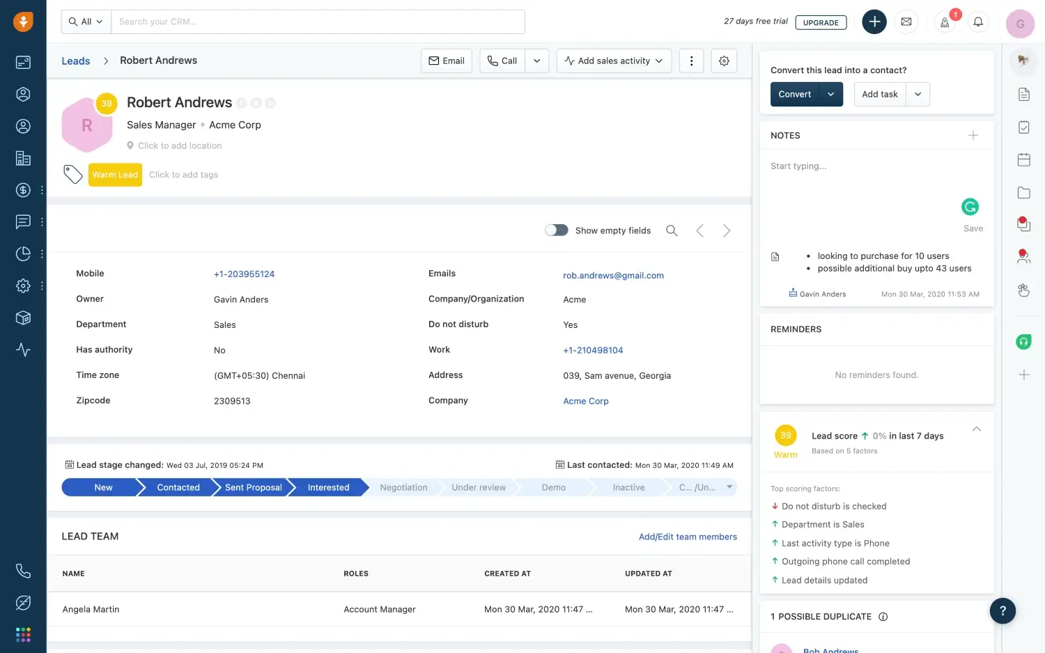 Freshsales dashboard