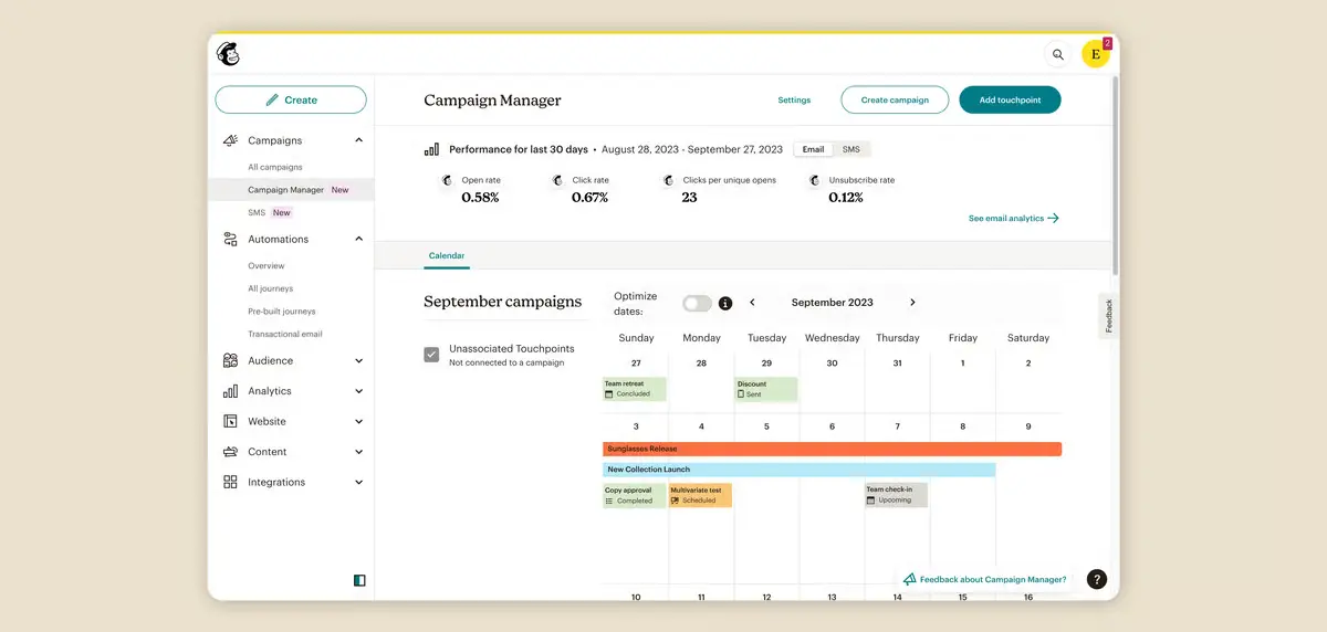 Mailchimp dashboard