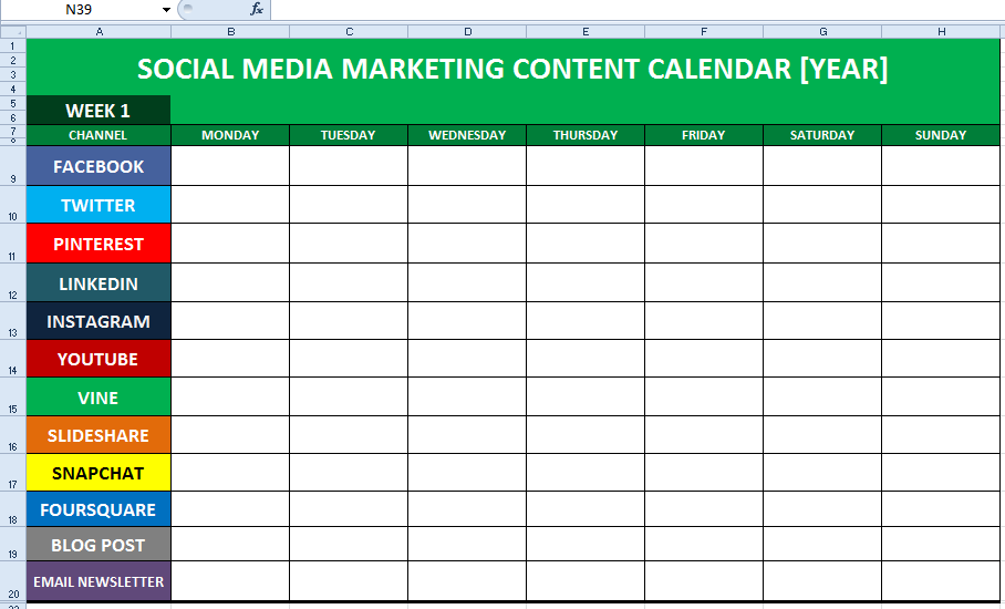 Social media marketing content calendar