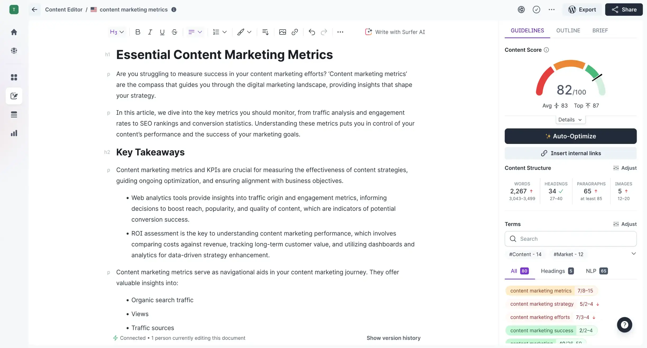 Surfer SEO dashboard