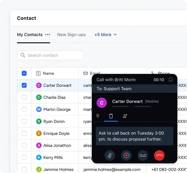Make calls directly from the CRM Make calls directly from the CRM