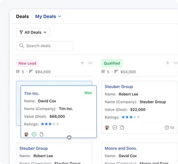 Move deals across stages with just a click