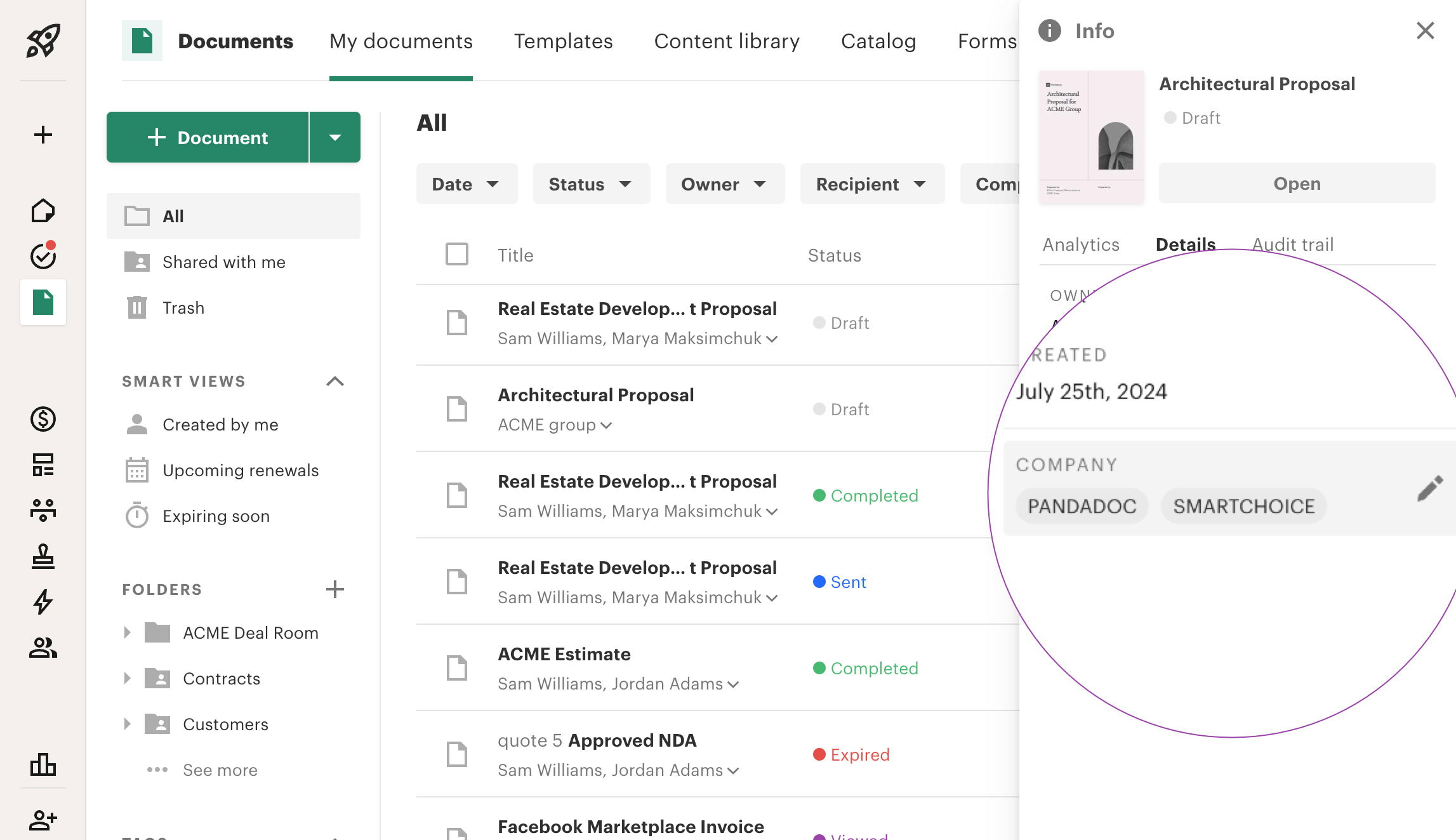 PandaDoc dashboard