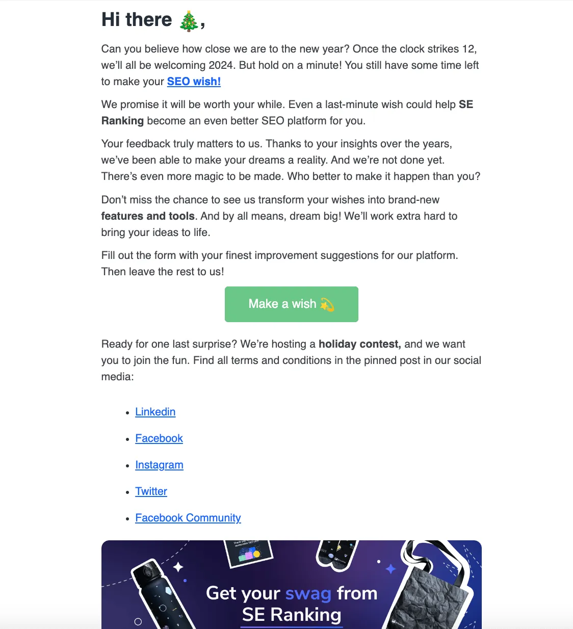 Christmas Eve email subject lines