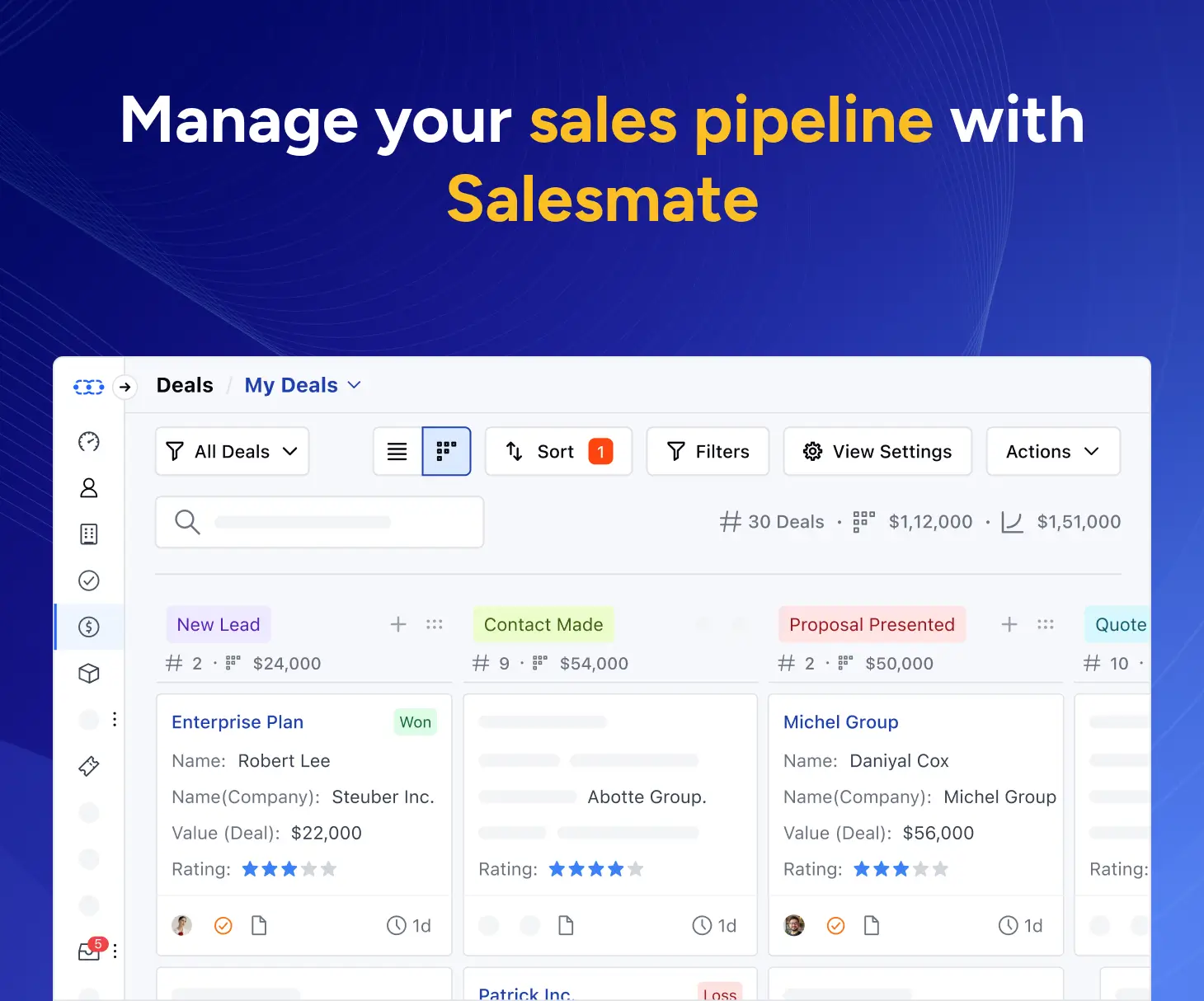 Manage your sales pipeline with Salesmate