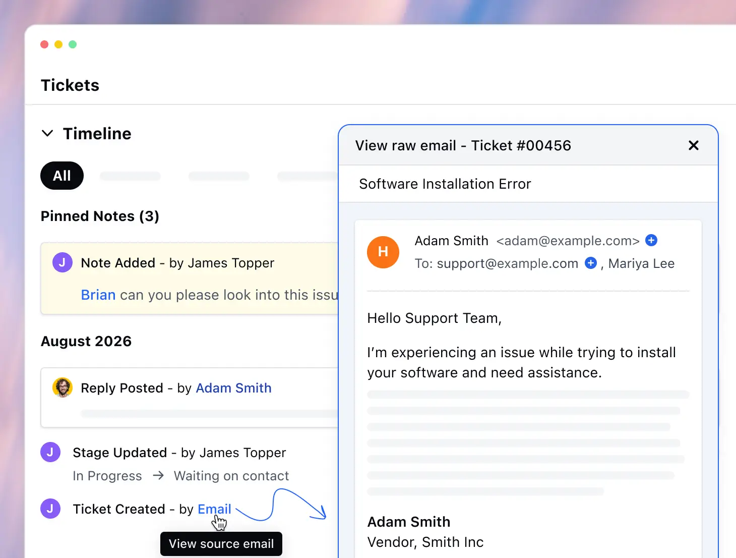 View source email from ticket timeline